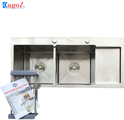 Chậu rửa bát Kagol hai hố có bàn chờ (KT:100x45x24cm)