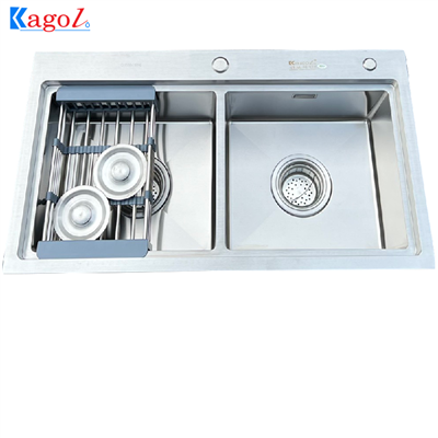 Chậu rửa bát Kagol inox 304 hai hố cân bậc thang (KT:82x45x24 cm)