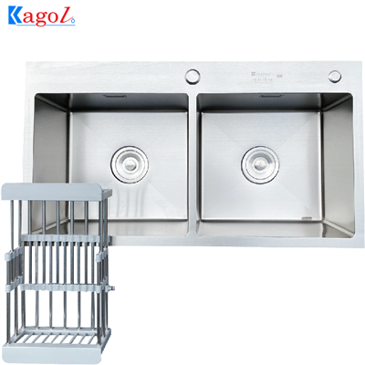 Chậu rửa bát Kagol inox 304 hai hố cân (KT:70x40x24 cm)