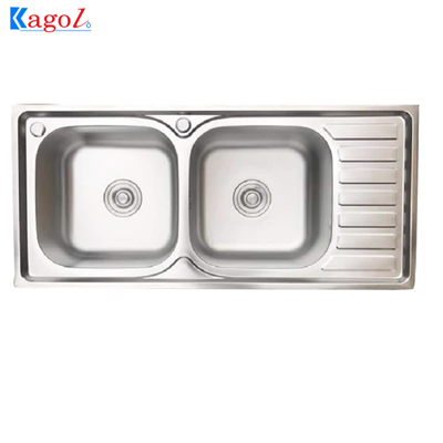 Chậu rửa bát Kagol inox dập hai hố cân có bàn chờ (KT:100x46x23cm)