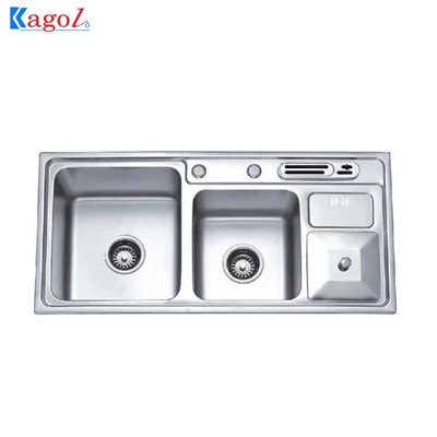 Chậu rửa bát Kagol inox dập hai hố lệch (KT:92x45x23cm)