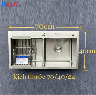 Chậu rửa bát Kagol inox hai hố cân (KT:70x40x24 cm)