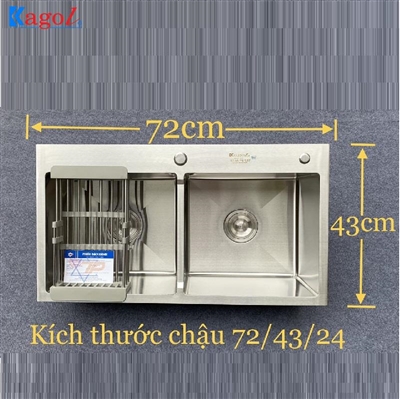 Chậu rửa bát Kagol inox hai hố cân (KT:72x43x24 cm)