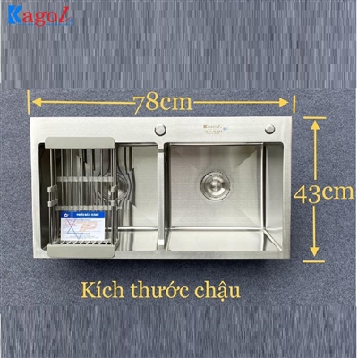 Chậu rửa bát Kagol inox hai hố cân (KT:78x43x24 cm)