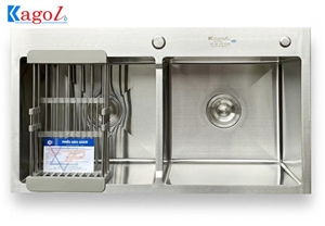 Chậu rửa bát Kagol inox hai hố cân (KT:88x50x24cm)