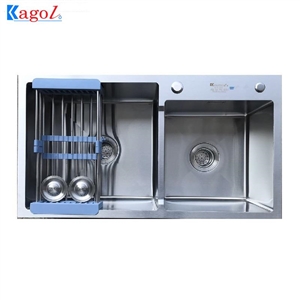 Chậu rửa bát Kagol inox hai hố lệch (KT:82x45x24 cm)