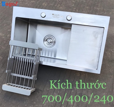 Chậu rửa bát Kagol inox một hố có bàn chờ (KT:70x40x24cm)