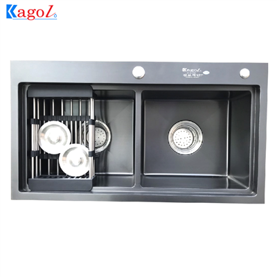 Chậu rửa bát Kagol inox phủ nano bậc thang cân (KT82x45x24cm)