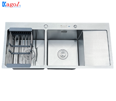 Chậu rửa bát Kagol hai hố có bàn chờ inox 304 (KT:100x45x24 cm)