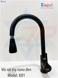 Vòi rửa bát Kagol nóng lạnh cần cứng, vòi rút đầu tròn, phủ nano