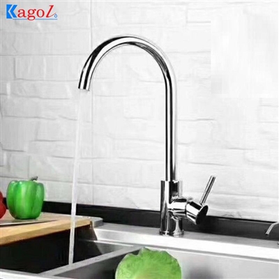 Vòi rửa bát Kagol inox nóng lạnh cần cong, mạ bóng